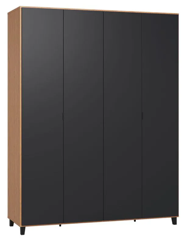 Drehtürenschrank / Kleiderschrank Leoncho 15, Farbe: Eiche / Schwarz - Abmessungen: 239 x 185 x 57 cm (H x B x T)