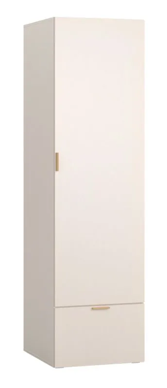 Kleiderschrank / Drehtürenschrank | 1 Schublade | 1 Kleiderstange | Farbe: Beige | Griffe: Eiche | Maße: 58 x 57 x 206 cm | Soft-Close-Funktion