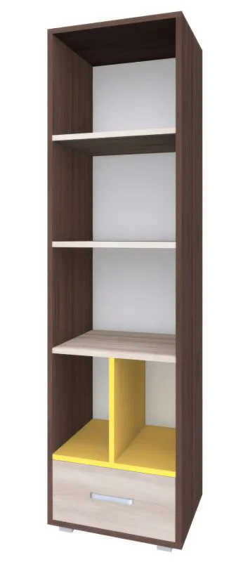 Regal Kerema 02, Farbe: Nuss / Ulme / Gelb - Abmessungen: 190 x 50 x 41 cm (H x B x T)