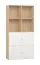 Bücherregal mit vier Türen Aenna 34, Farbe: Eiche / Weiß, Maße: 202,5 x 100,5 x 35 cm, acht Fächer, mit verstellbaren Füßen, für Wohnzimmer
