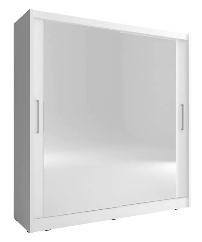 Eleganter Schwebetürenschrank mit zwei Spiegeltüren Warbreck 56, Farbe: Weiß - Abmessungen: 214 x 200 x 62 cm (H x B x T), mit genügend Stauraum