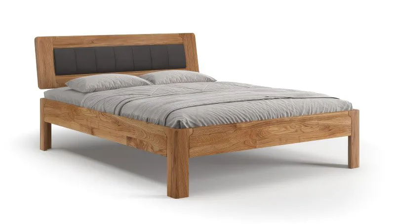 Einzelbett / Gästebett | Massivholz | Eichenholz geölt | gepolsterten Kopfteil | 140 x 200 cm | Minimalistisch | einzigartige Holzstruktur