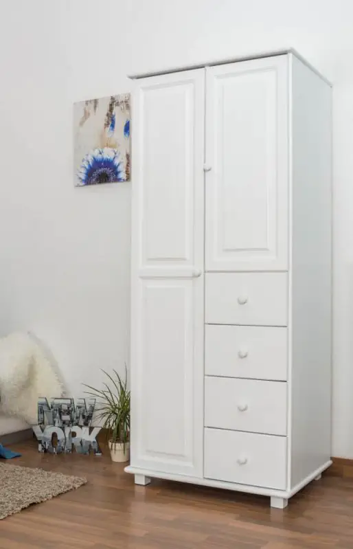 Massivholz-Kleiderschrank, Farbe: Weiß 190x90x60 cm Abbildung