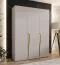 Drehtürenschrank / Kleiderschrank | Farbe: Kaschmir | 3-Türig | Griffe: Gold | 2 Fächer | 2 Kleiderstangen | Maße: 150 x 52 x 202 cm | Soft-Close-Funktion