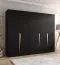 Kleiderschrank | Farbe: Schwarz | 5-Türig | 3 Fächer | Griffe: Gold | 3 Kleiderstangen| Soft-Close-Funktion | Maße: 250 x 52 x 202 cm | ABS-Kanten