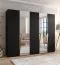 Kleiderschrank | Farbe: Schwarz | 2 Spiegeltür | 3 Fächer | 3 Kleiderstangen | Griffe: Gold | Maße: 250 x 52 x 202 cm | Soft-Close-Funktion | ABS-Kanten