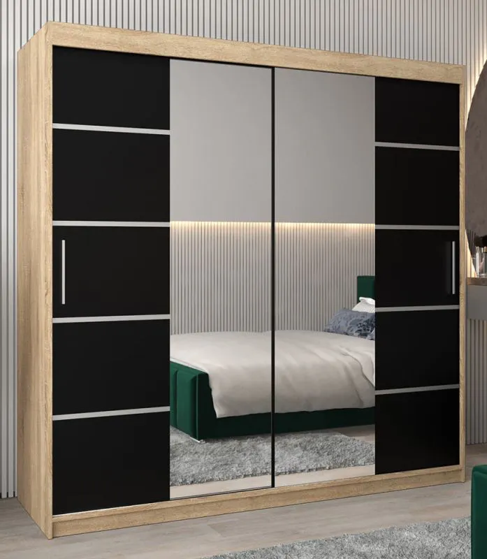 200 cm breiter Kleiderschrank mit 2 Türen | 10 Fächer | Farbe: Sonoma Eiche Abbildung