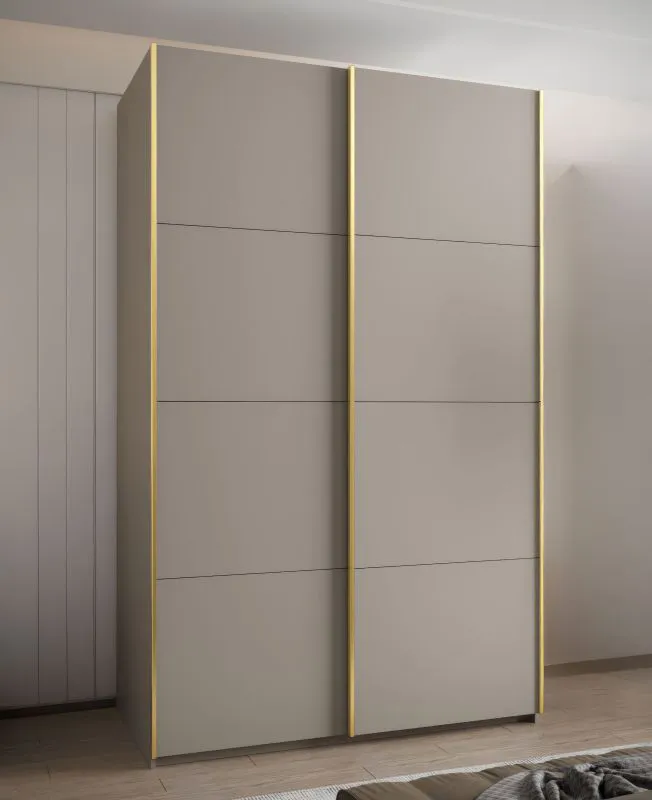 Kleiderschrank / Schiebetürenschrank | 6 Einlegeböden | 2 Kleiderstangen | 245,5 x 150 x 64 cm | 6 Fächer | 2 Schiebetüren | Soft-Close | Farbe: Kaschmir