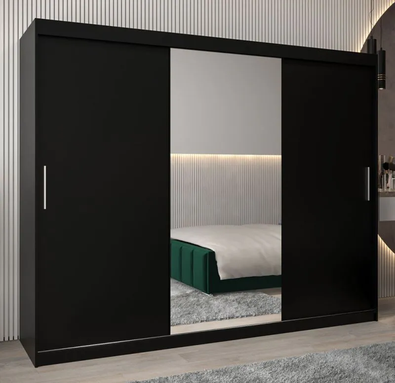 250 cm breiter Kleiderschrank mit 10 Fächern und 3 Türen | Farbe: Schwarz Abbildung
