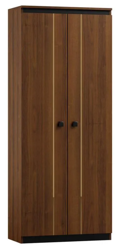 Schmaler 80 cm breiter Kleiderschrank mit 2 Türen | Farbe: Walnuss / Schwarz Abbildung