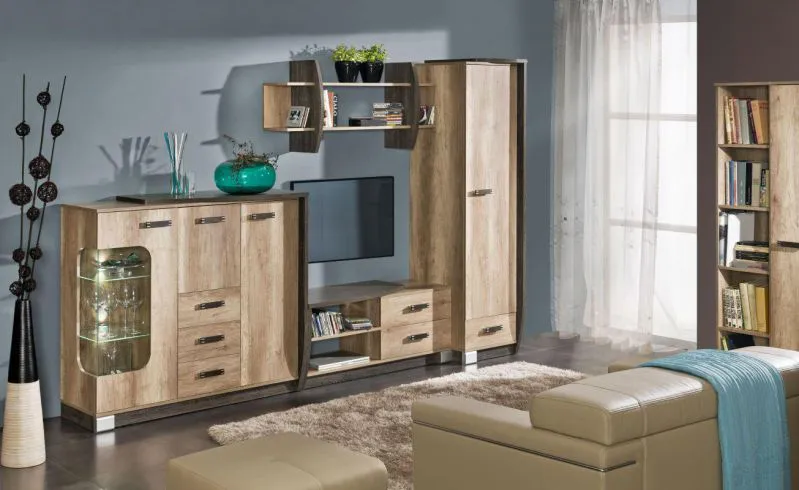 Wohnzimmermöbel Wohnzimmer Komplett - Set E Sichling, 6-teilig, Farbe: Eiche Braun Abbildung
