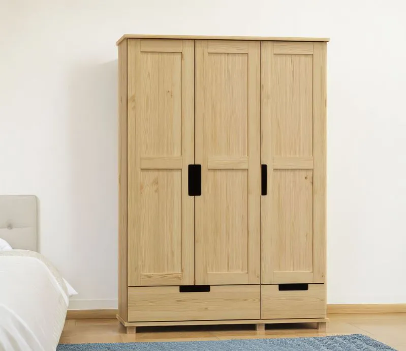 Kleiderschrank / Drehtürenschrank Kiefer massiv Vollholz natur 009 - Abmessung 190 x 120 x 60 cm (H x B x T)