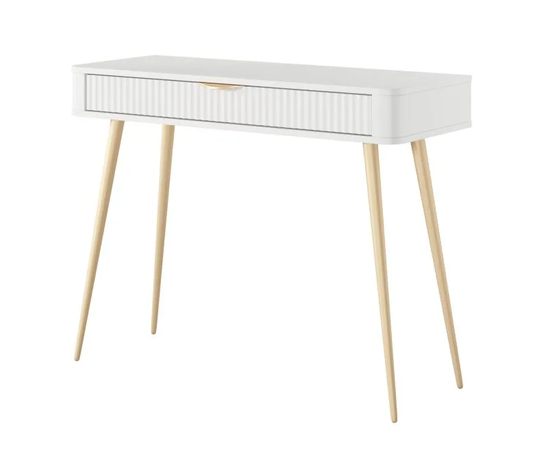 Schminktisch | Weiß | 1 Schublade | Griffe und Beine: Metall | Maße: 78 x 100 x 38 cm | stilvolle Lamellen-Front | elegant | hochwertig Verarbeitet
