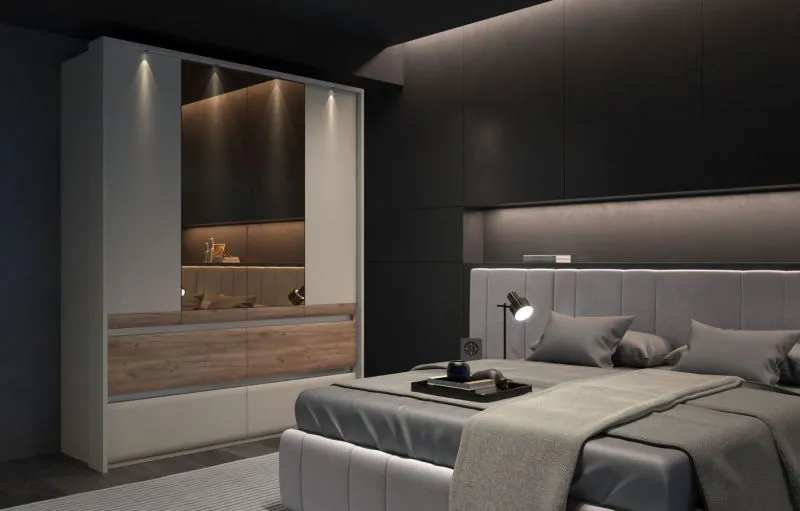 Schlafzimmer Komplett - Set C Papauta, 6-teilig, Kaschmir / Eiche dunkel