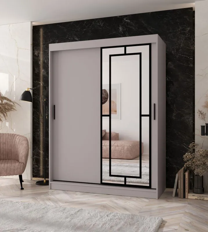 Kleiderschrank | Kaschmir | 5 Fächer | 2 Kleiderstangen | hochwertig Verarbeitet | 150 x 62 x 200 cm | Schiebetürenschrank | dekorative Spiegeltür