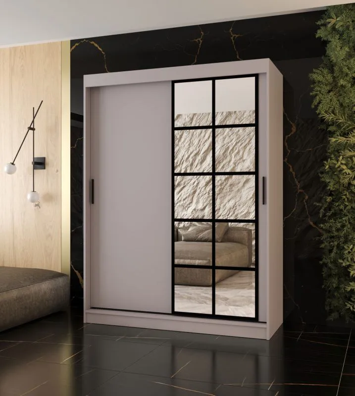 Schiebetürenschrank / Kleiderschrank | Kaschmir | 5 Fächer | 2 Kleiderstangen | 150 x 62 x 200 cm | dekorative Spiegeltür | für Schlafzimmer