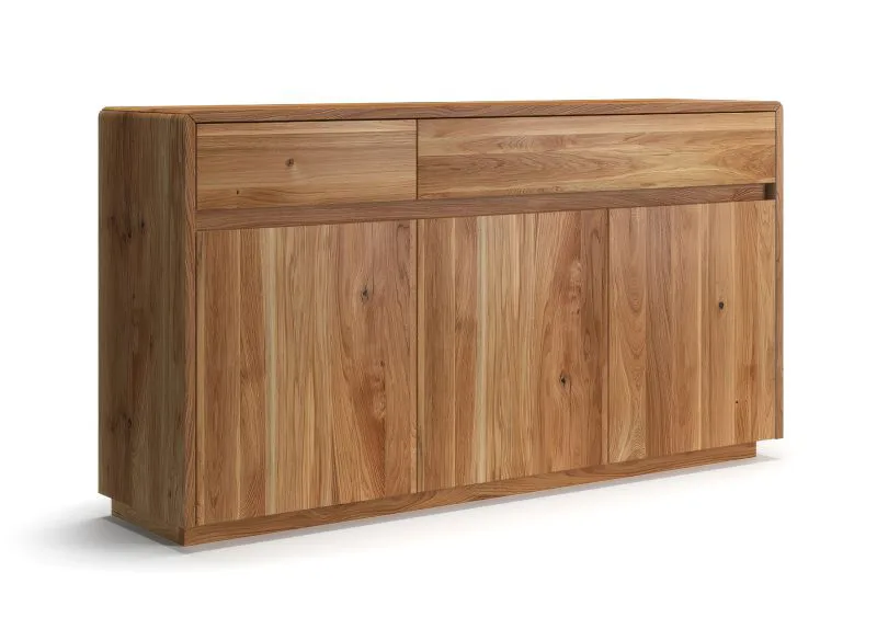 Kommode | Massivholz | Eichenholz geölt | 3 Türen | Push-to-open Funktion | 2 Schubladen | Soft-Close Funktion | 157 x 40 x 85 cm | 4 Fächer