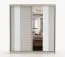 2 Meter breiter Schiebetürenschrank / Kleiderschrank mit Spiegel | Grau-Weiß / Eiche | Gorski 34 | 218 x 203 x 61 cm | 2 Türen | 6 Fächer | modern