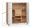 Kommode / Weinregal | Farbe: Beige | 2 Falttüren | 3 Schubladen | Soft-Close | Maße: 112 x 47 x 121 cm | inkl. LED-Beleuchtung mit Bewegungssensor