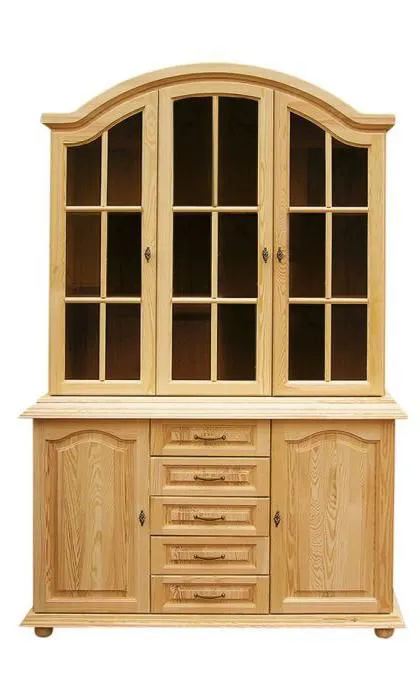 Wohnzimmerschrank, Vitrine, 135 cm breit, Kiefernholz massiv, Farbe: Natur Abbildung