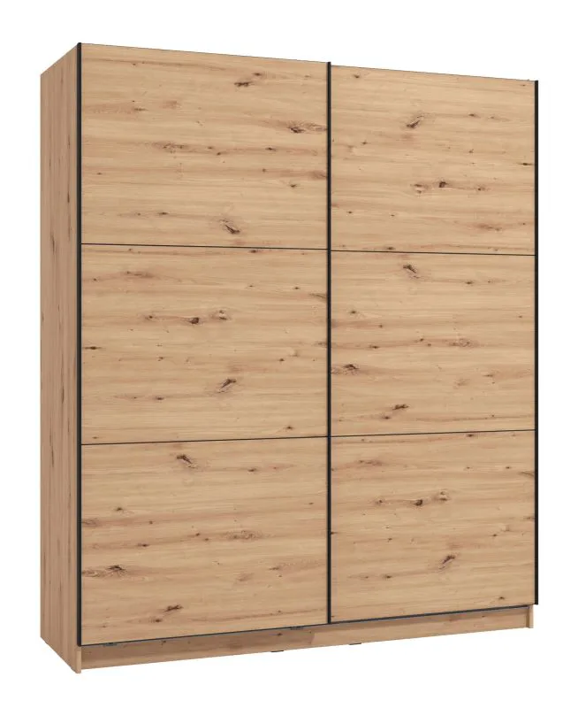 Schiebetürenschrank / Kleiderschrank mit genügend Stauraum Kule 01, Farbe: Eiche Artisan, eine Kleiderstange, sechs Fächer, Maße: 210 x 179 x 62,5 cm