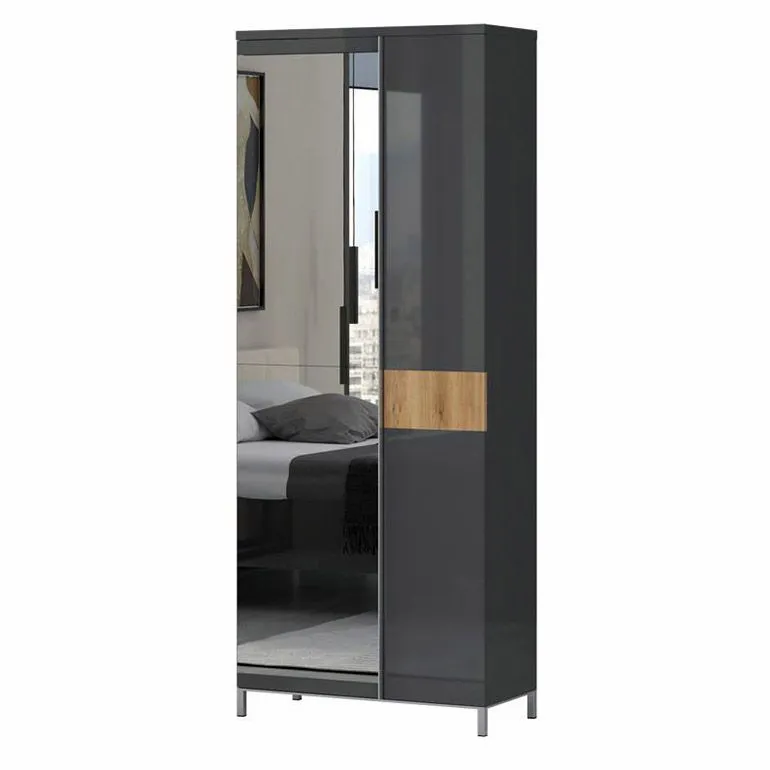 Schmaler 76 cm breiter Kleiderschrank mit 1 Tür | Farbe: Anthrazit Abbildung