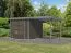Holz Gartenhaus Anbaudach terragrau/graualuminium, 2,38 × 2,42 m, robuste metallverstärkte-Ecken, wetterfestes Trapezblechdach, Zylinderschloss