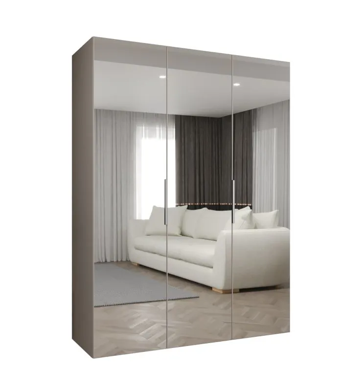 Drehtürenschrank / Kleiderschrank Korab 131, Farbe: Kaschmir, zwei Kleiderstangen, Soft-Close-Funktion, 1,5 Meter breit, drei Spiegeltüren, Griffe: Kaschmir