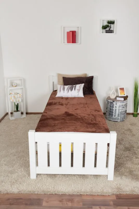 Einzelbett / Gästebett Buche massiv Vollholz weiß 107, inkl. Lattenrost - Abmessung 80 x 200 cm