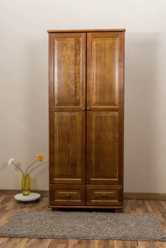 Massivholz-Kleiderschrank Kiefer, Farbe: Eiche 190x80x60 cm Abbildung