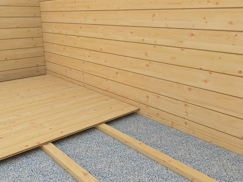 Fußboden für Gartenhaus Wiesentraum 03, mit Grundfläche 12 m², 34 mm Blockbohlenhaus