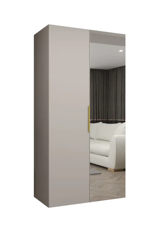 Drehtürenschrank mit einer Kleiderstange Korab 66, Farbe: Kaschmir, ein Fach, 1 Meter breit, Griffe: Gold, Soft-Close-Funktion, eine Spiegeltür