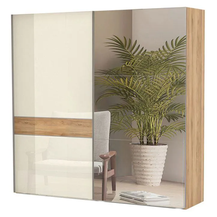230 cm breiter Kleiderschrank mit 12 Fächern und 2 Türen | Farbe: Beige Abbildung