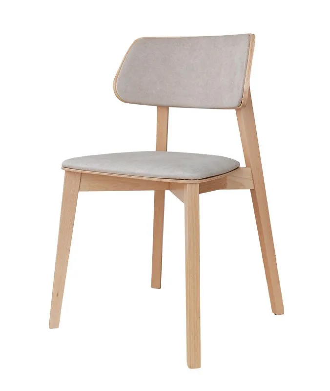 Heller gepolsterter Stuhl Doustre 08, aus massiven Buchenholz, bequeme gepolstert, modernes und schlichtes Design, Maße: 80 x 46 x 43 cm
