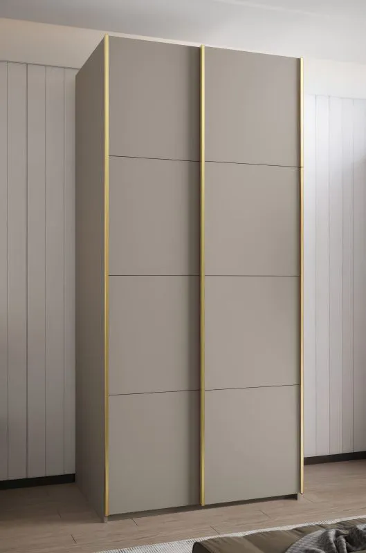 Kleiderschrank / Schiebetürenschrank | 2 Schiebetüren | 245,5 x 110 x 64 cm | 6 Fächer | 6 Einlegeböden | 2 Kleiderstangen | Farbe: Kaschmir | Soft-Close