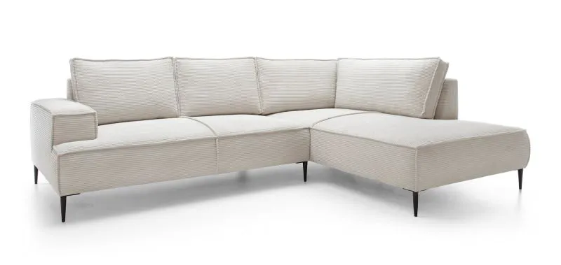 Großes Ecksofa Barlby 02 inkl. Ottomane Rechts, vier große Polster, Wohnlandschaft, Maße: 83 x 275 x 195 cm, Wellenfederung, Farbe: Beige, Cord Bezug