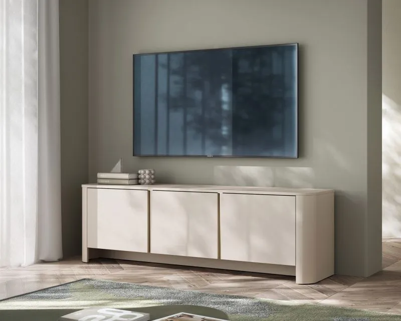 TV-Unterschrank in Kaschmir | Vytgarth 01 | 52 x 168 x 39 cm | 3 Türen | 3 Fächer | Push-to-Open System | griffloses Design | eckig | robust