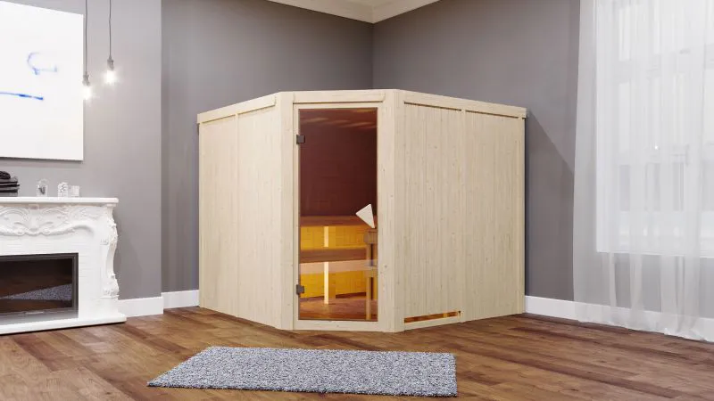 Sauna "Samu" SET mit Ofen BIO 9 kW Edelstahl - 231 x 196 x 198 cm (B x T x H)
