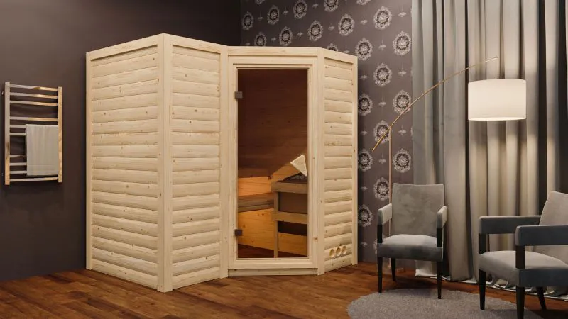 Sauna "Tjara 1" SET mit Ofen BIO 9 kW Edelstahl - 193 x 184 x 209 cm (B x T x H)