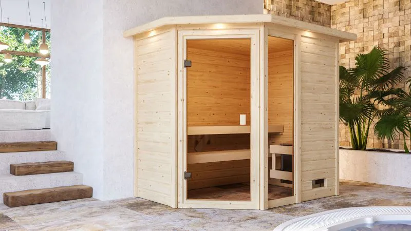 Sauna "Birger" mit bronzierter Tür und Kranz - Farbe: Natur - 224 x 160 x 191 cm (B x T x H)