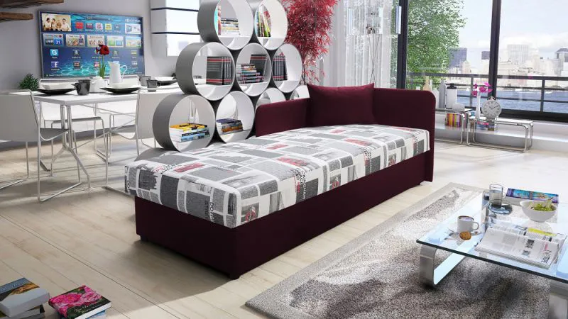 Tagesbett / Gästebett mit bequemer Polsterung Lobatos 54, Farbe: Violett, Kopfteil rechts, Liegefläche, 80 x 195 cm, Sofa-Bett, Einzelbett