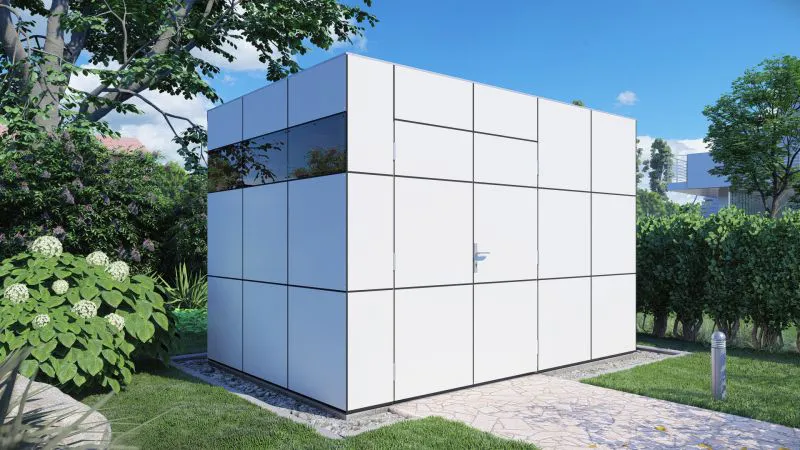 Modernes Gartenhaus 02, Anthrazit / Weiß - 19 mm Elementgartenhaus, Nutzfläche: 7,8 m²