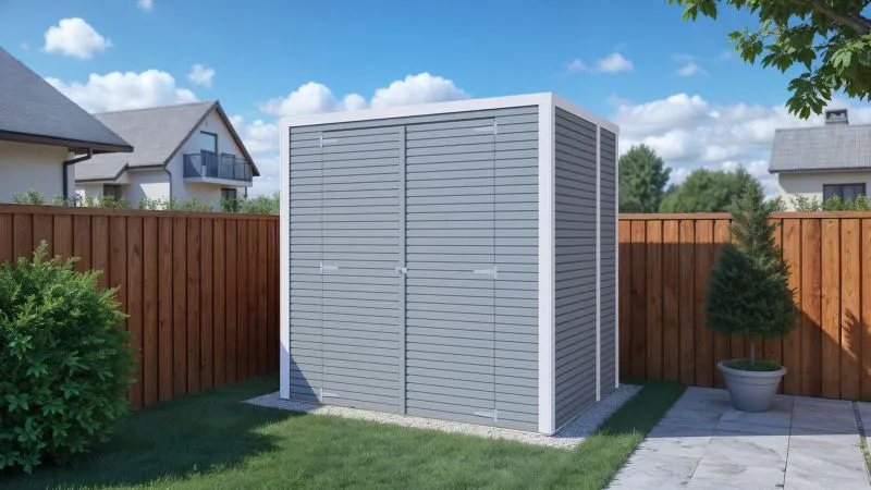 Gerätehaus Greven 02, in Hellgrau, 18 mm Elementgartenhaus, Geräteschrank, Nutzfläche: 3,27 m², Flachdach, Doppeltür aus Massivholz