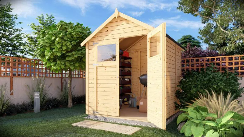 Gartenhaus 1,91 x 2,02 Meter (inkl. Dach) | aus Holz | aus vorgefertigten Elementen| unbehandelt | mit Satteldach Abbildung