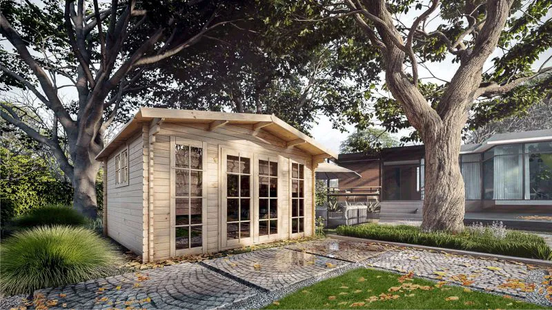 Gartenhaus 4,51 x 4,79 Meter (inkl. Dach) | Natur | Satteldach | 40 mm Blockbohlen Abbildung