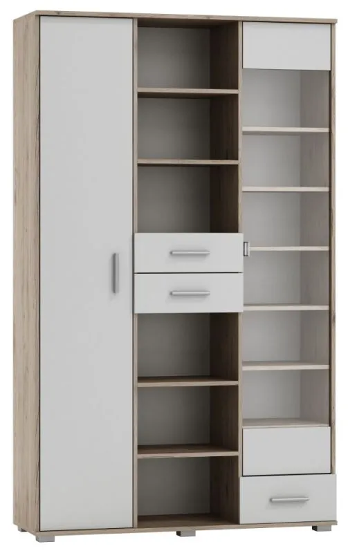 Vitrine Kavieng 22, Farbe: Eiche / Weiß - Abmessungen: 200 x 120 x 40 cm (H x B x T)