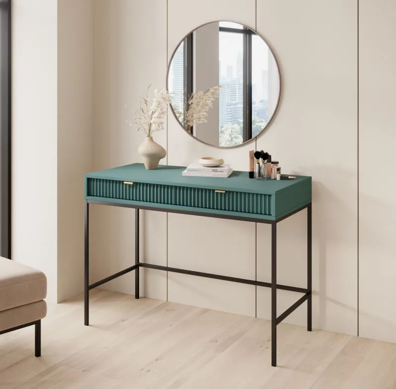 Moderner Schreibtisch Worthing 20, Farbe: Grün / Schwarz / Gold - Abmessungen: 78 x 104 x 50 cm (H x B x T)