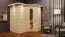 Sauna "Tjara 1" SET mit Energiespartür und Kranz - Farbe: Natur, Ofen BIO 9 kW - 221 x 198 x 212 cm (B x T x H)