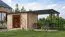 Gartenhaus mit Anbaudach, nordische Fichte naturbelassen/anthrazit, Trapezblech-Pultdach, große Lichtausschnitte, Zylinderschloss, 3,60 × 2,40 m