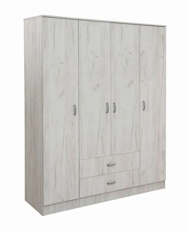 164 cm breiter Kleiderschrank mit 4 Türen, 11 Fächern und 2 Schubladen | Farbe: Weiß | Tiefe: 53 cm Abbildung